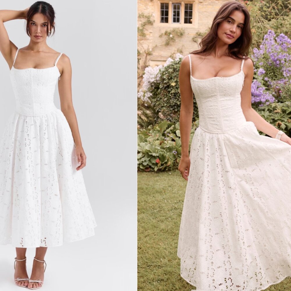 HOUSE OF CB 'Francine' White Broderie Anglais Midi Skirt NWT